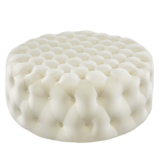 Modway Amour Tufted Button Large Round Performance Velvet Ottoman in Ivory