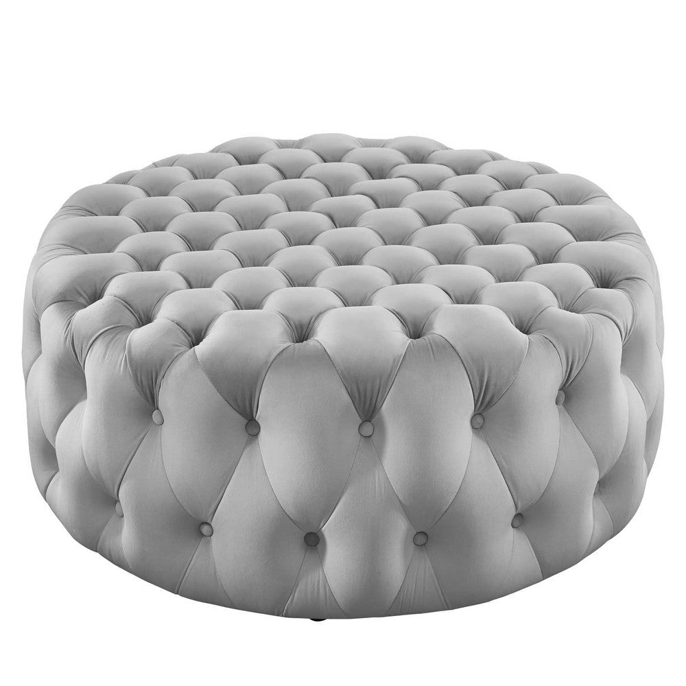 Modway Amour Tufted Button Large Round Performance Velvet Ottoman, Light Gray