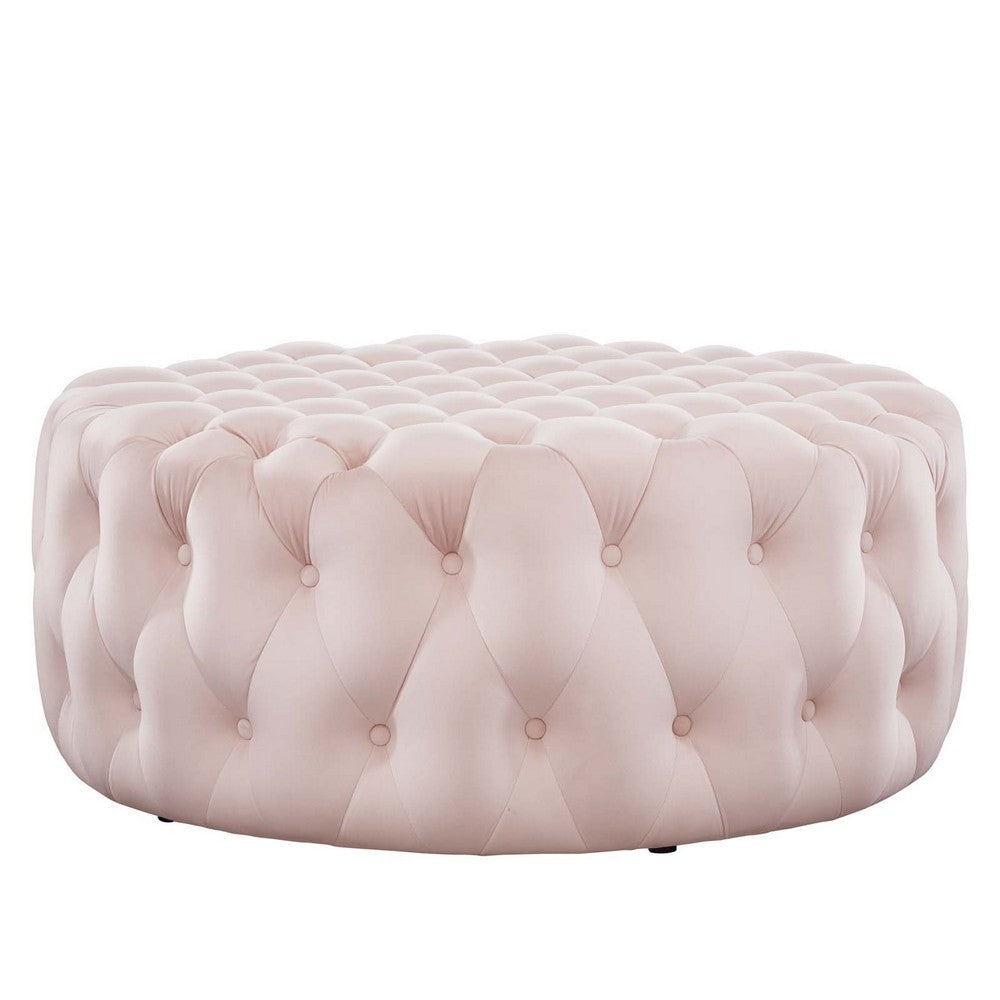 Modway Amour Tufted Button Large Round Performance Velvet Ottoman in Pink MDY-EEI-5469-PNK