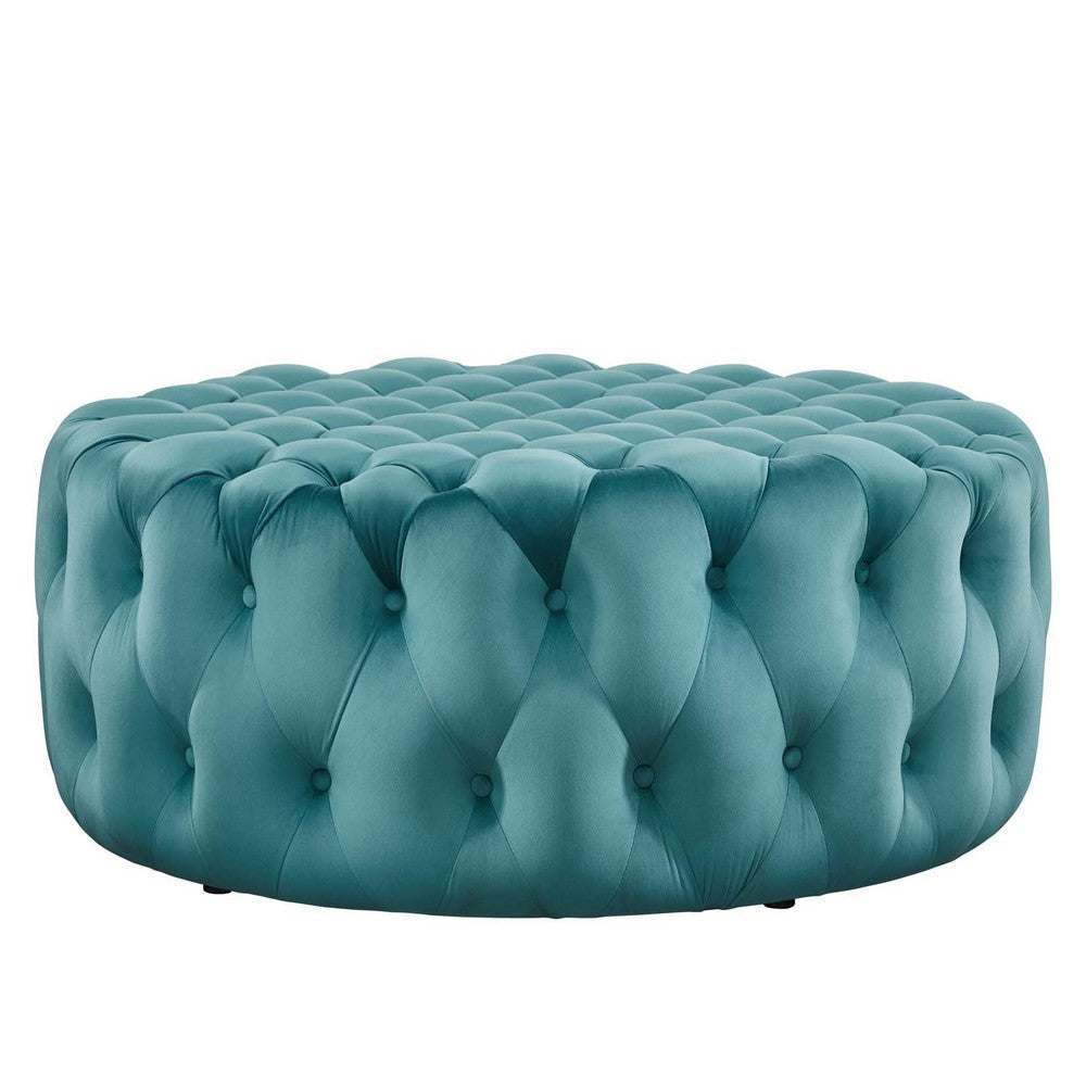 Modway Amour Tufted Button Large Round Performance Velvet Ottoman Sea Blue MDY-EEI-5469-SEA