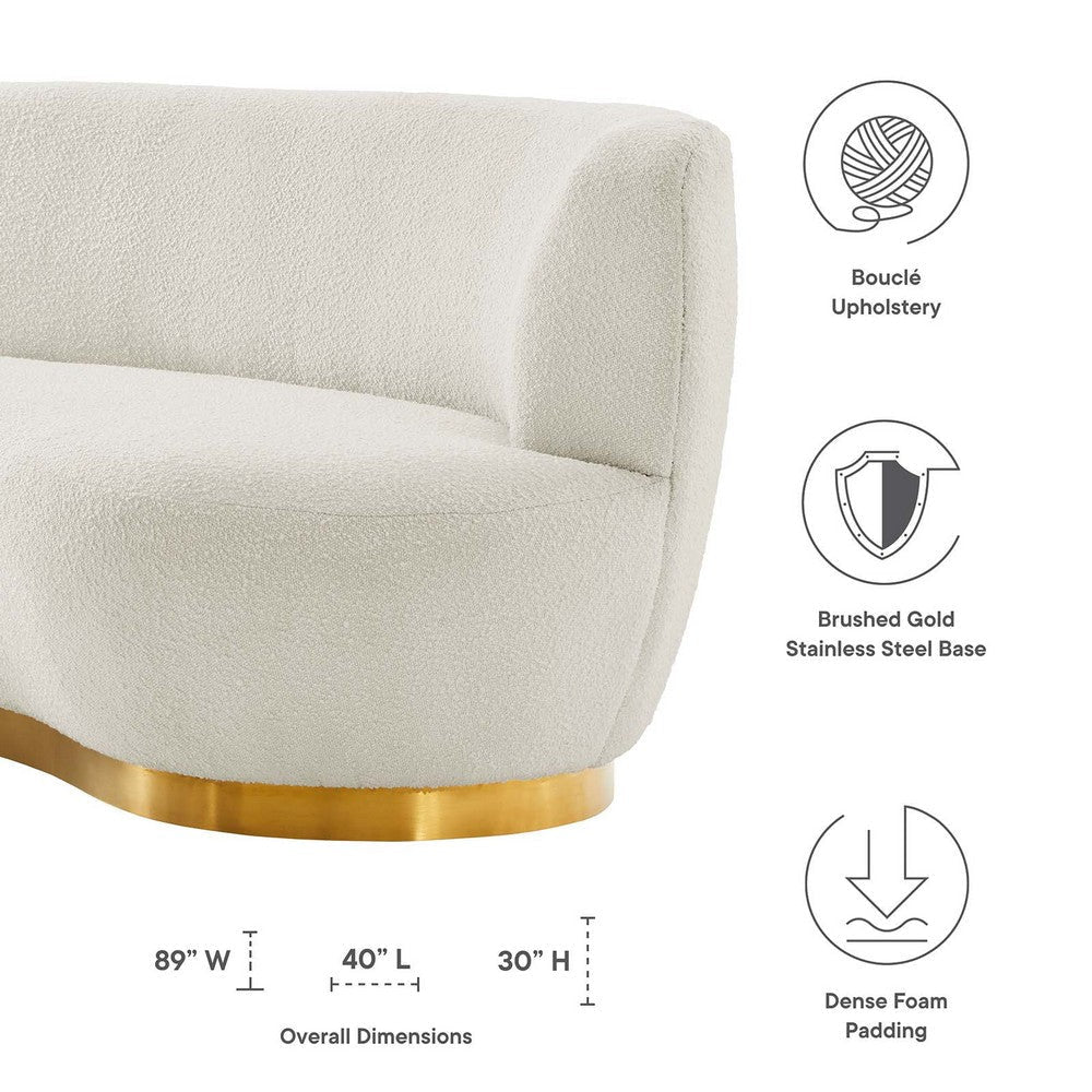 Modway Kindred Boucle Upholstered Curved Sofa with Black Base Gold Ivory MDY-EEI-5487-GLD-IVO