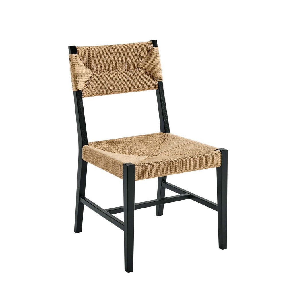 Modway Bodie Elm Wood Dining Side Chair with Paper Rope Seat in Black Natural