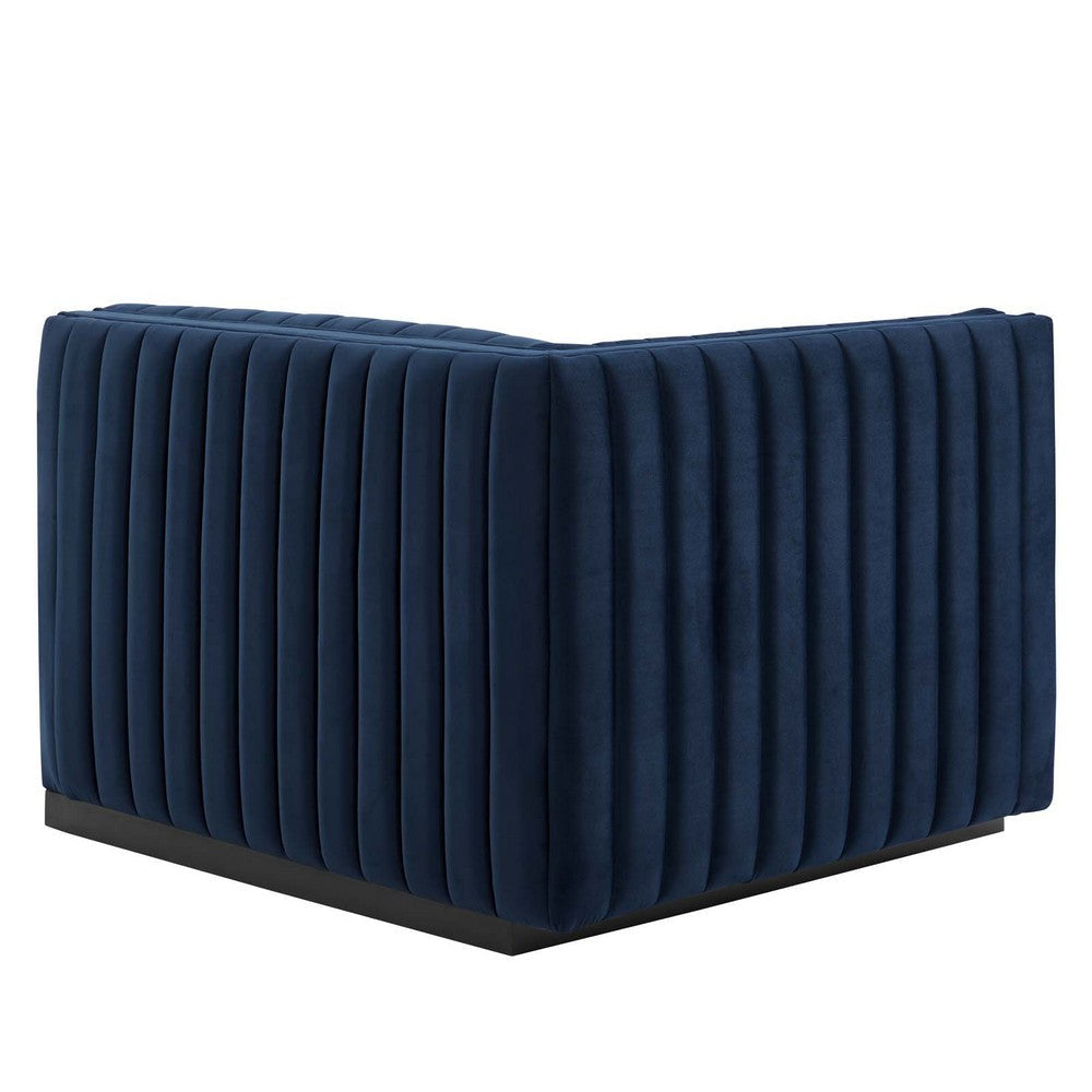 Modway Conjure Channel Tufted Upholstered Performance Velvet Sectional Sofa Left-Arm Chair in Black Midnight Blue MDY-EEI-5490-BLK-MID