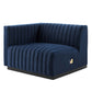 Modway Conjure Channel Tufted Upholstered Performance Velvet Sectional Sofa Left-Arm Chair in Black Midnight Blue