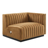 Modway Conjure Channel Tufted Upholstered Performance Velvet Sectional Sofa Right-Arm Chair in Black Cognac