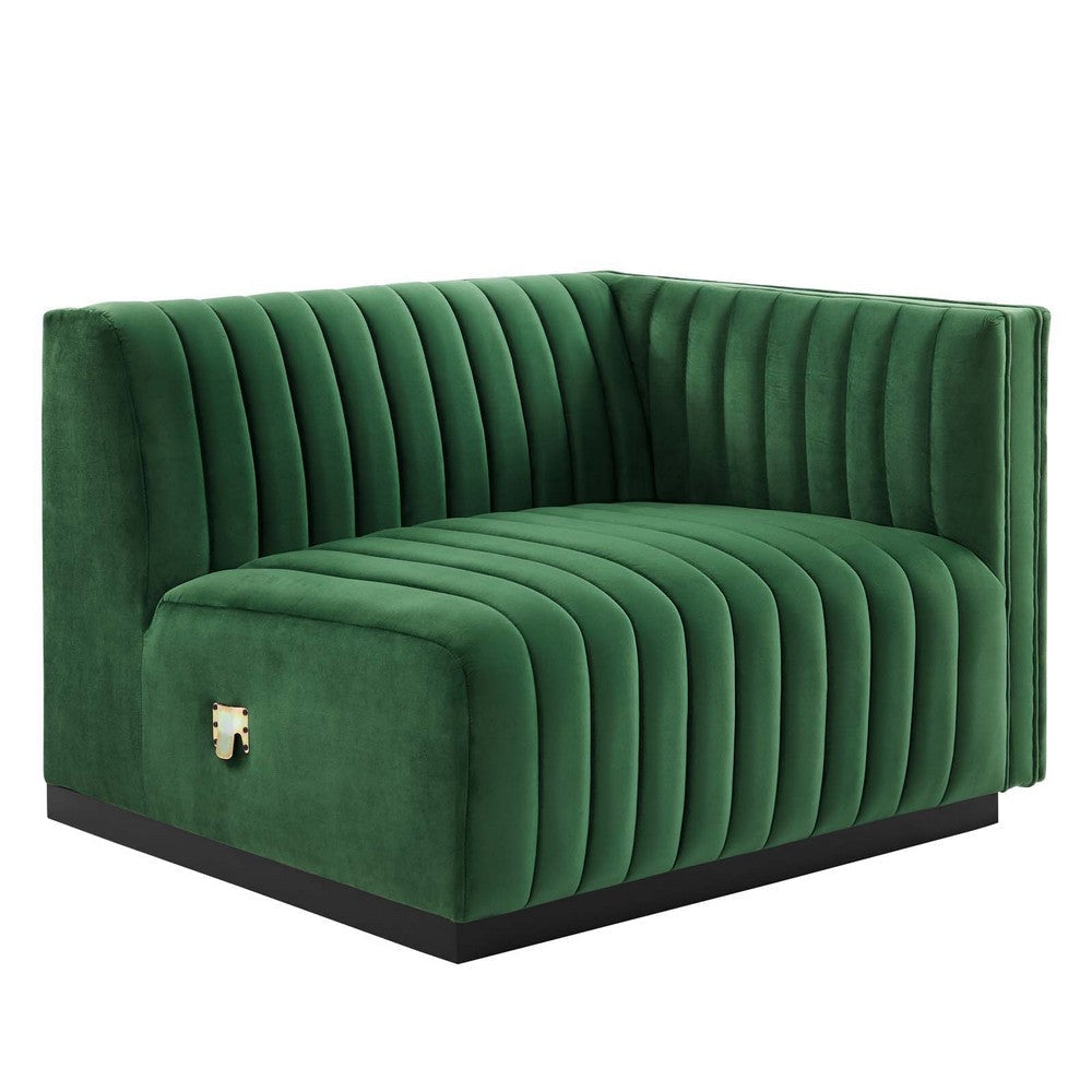 Modway Conjure Channel Tufted Upholstered Performance Velvet Sectional Sofa Right-Arm Chair in Black Emerald