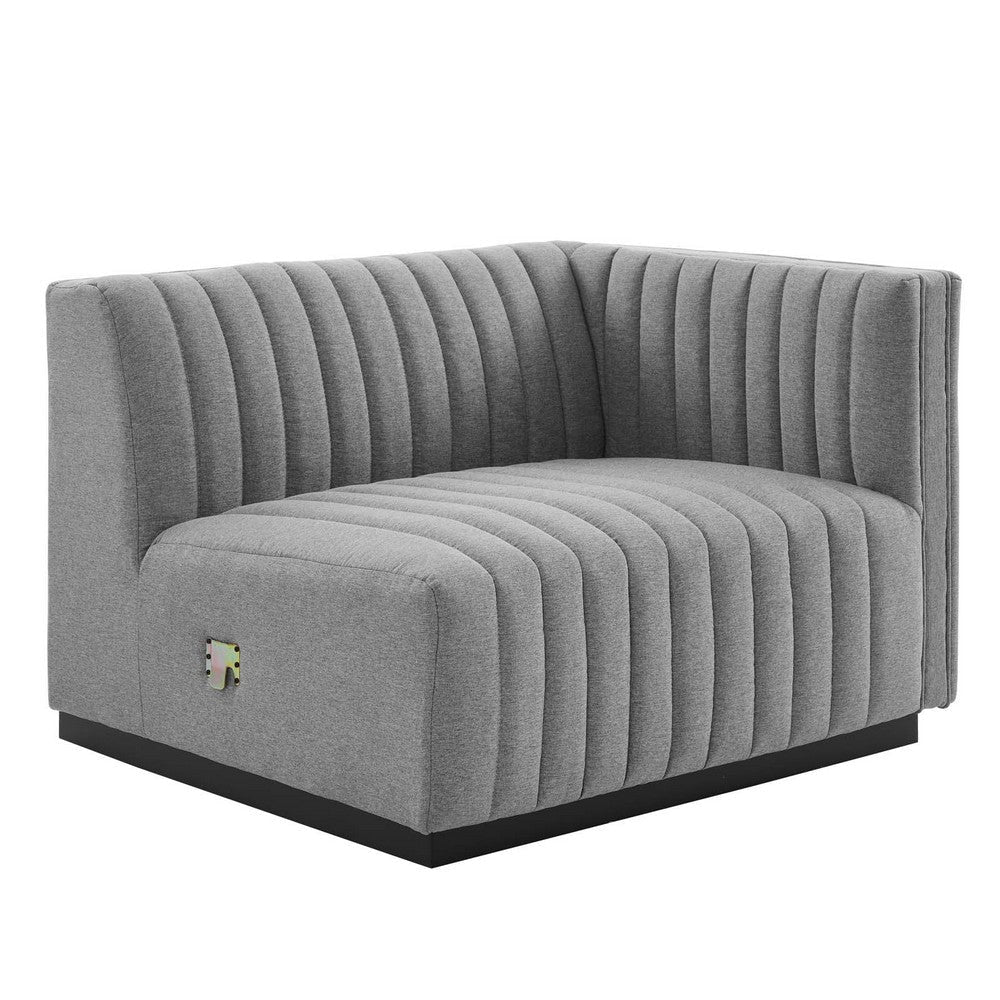 Modway Conjure Channel Tufted Fabric Upholstered Sectional Sofa Right-Arm Chair in Black Light Gray