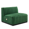 Modway Conjure Channel Tufted Upholstered Performance Velvet Sectional Sofa Armless Chair in Black Emerald