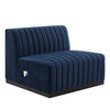 Modway Conjure Channel Tufted Upholstered Performance Velvet Sectional Sofa Armless Chair, Black Midnight Blue