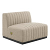 Modway Conjure Channel Tufted Fabric Upholstered Sectional Sofa Armless Chair in Black Beige