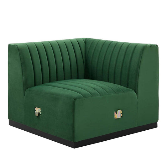 Modway Conjure Modern Channel Tufted Velvet Left Corner Chair in Emerald Green