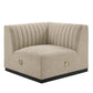 Modway Conjure Channel Tufted Fabric Upholstered Sectional Sofa Left Corner Chair in Black Beige