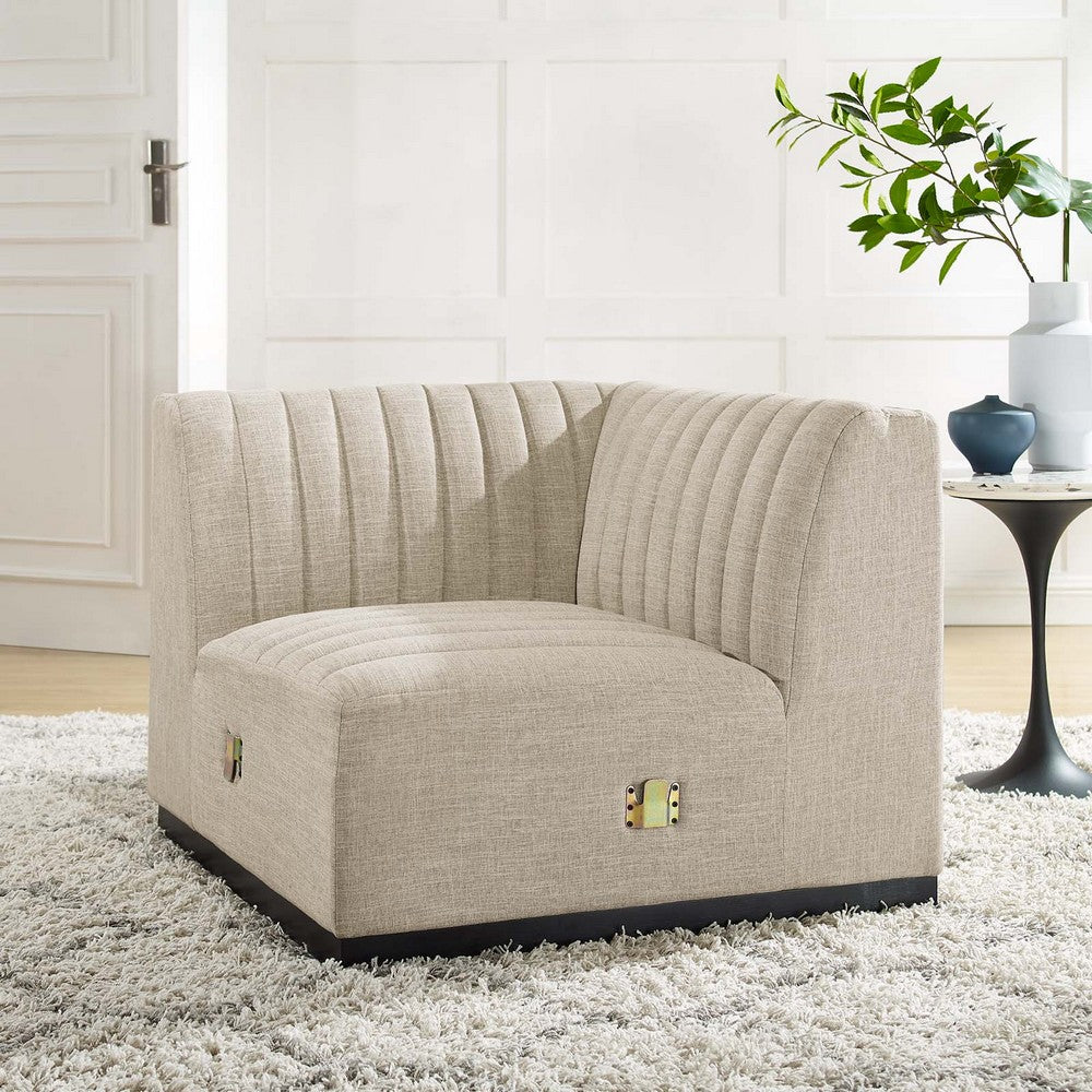 Conjure Channel Tufted Upholstered Fabric Left Corner Chair by Modway| Brown