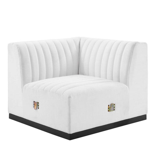 Modway Conjure Channel Tufted Fabric Upholstered Sectional Sofa Left Corner Chair in Black White