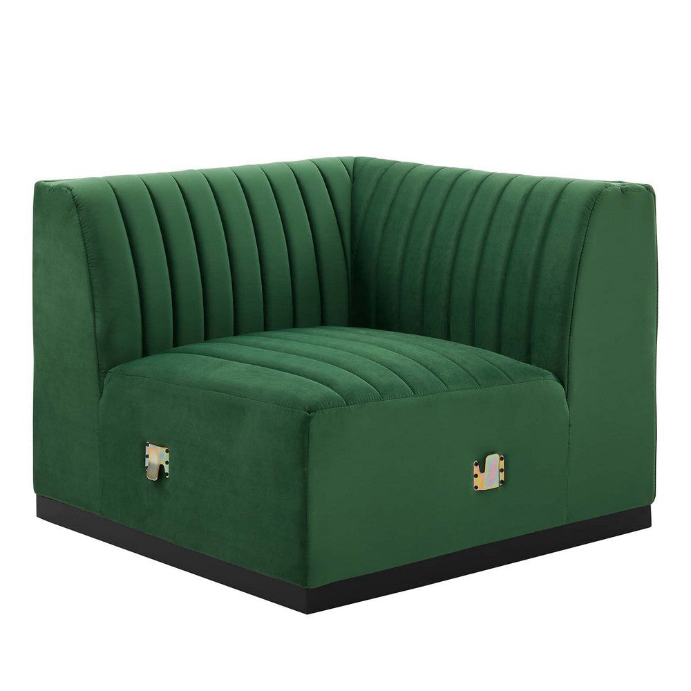 Modway Conjure Channel Tufted Upholstered Performance Velvet Sectional Sofa Right Corner Chair in Black Emerald