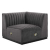 Modway Conjure Channel Tufted Upholstered Performance Velvet Sectional Sofa Right Corner Chair in Black Gray