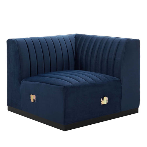 Conjure Channel Tufted Performance Velvet Right Corner Chair by Modway| Blue