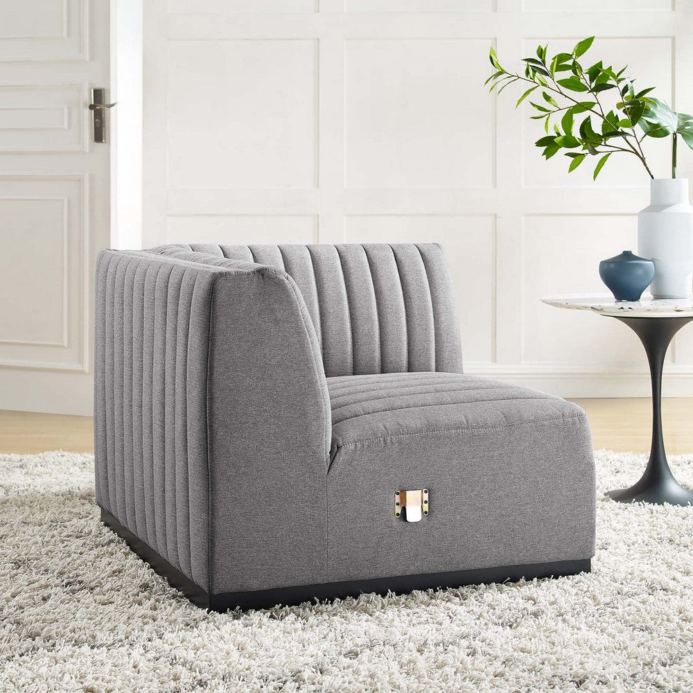 Conjure Channel Tufted Upholstered Fabric Right Corner Chair by Modway| Gray