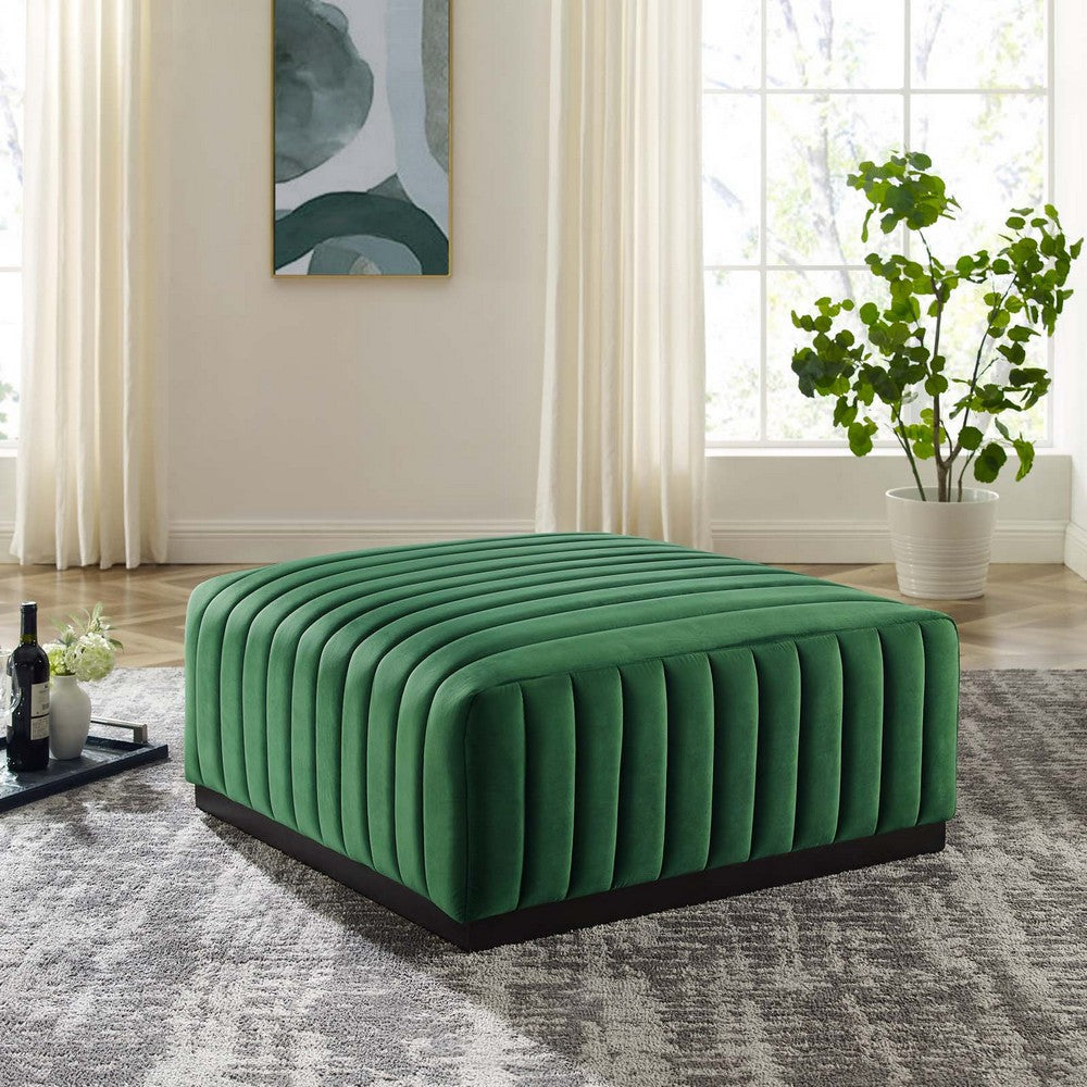 Conjure Channel Tufted Performance Velvet Ottoman  - No Shipping Charges