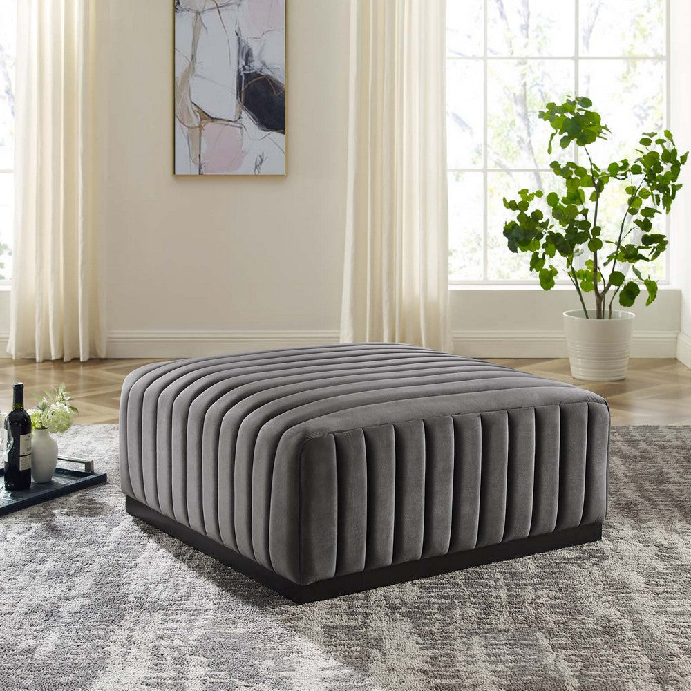 Conjure Channel Tufted Performance Velvet Ottoman  - No Shipping Charges