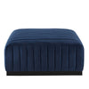 Modway Conjure Channel Tufted Upholstered Performance Velvet Ottoman in Black Midnight Blue MDY-EEI-5500-BLK-MID