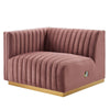 Modway Conjure Channel Tufted Upholstered Performance Velvet Sectional Sofa Left-Arm Chair in Gold Dusty Rose