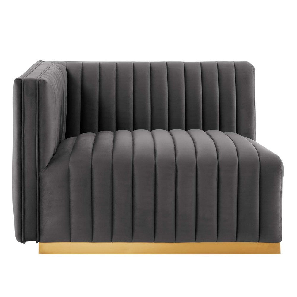 Modway Conjure Channel Tufted Upholstered Performance Velvet Sectional Sofa Left-Arm Chair in Gold Gray MDY-EEI-5502-GLD-GRY