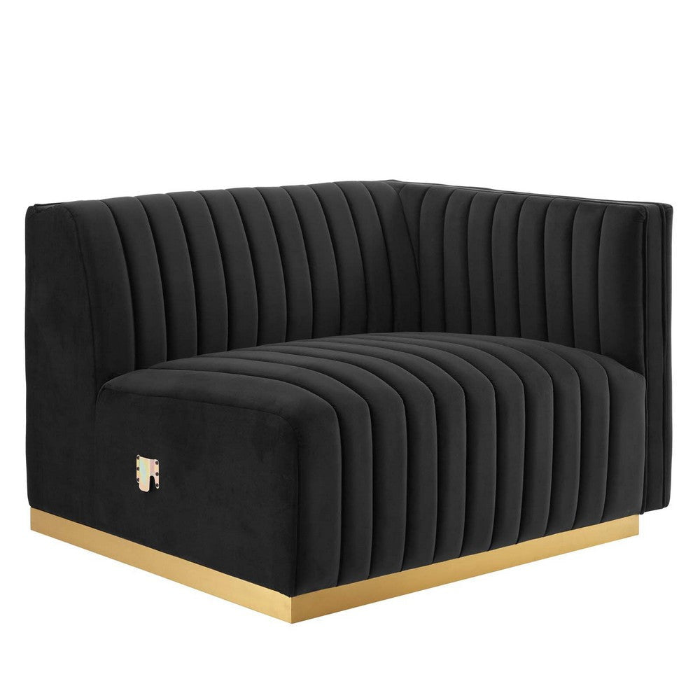 Modway Conjure Channel Tufted Upholstered Performance Velvet Sectional Sofa Right-Arm Chair in Gold Black