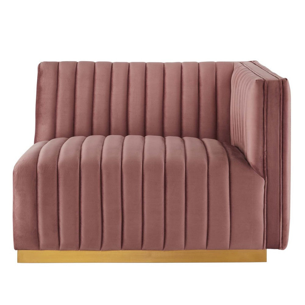 Modway Conjure Channel Tufted Upholstered Performance Velvet Sectional Sofa Right-Arm Chair in Gold Dusty Rose MDY-EEI-5503-GLD-DUS