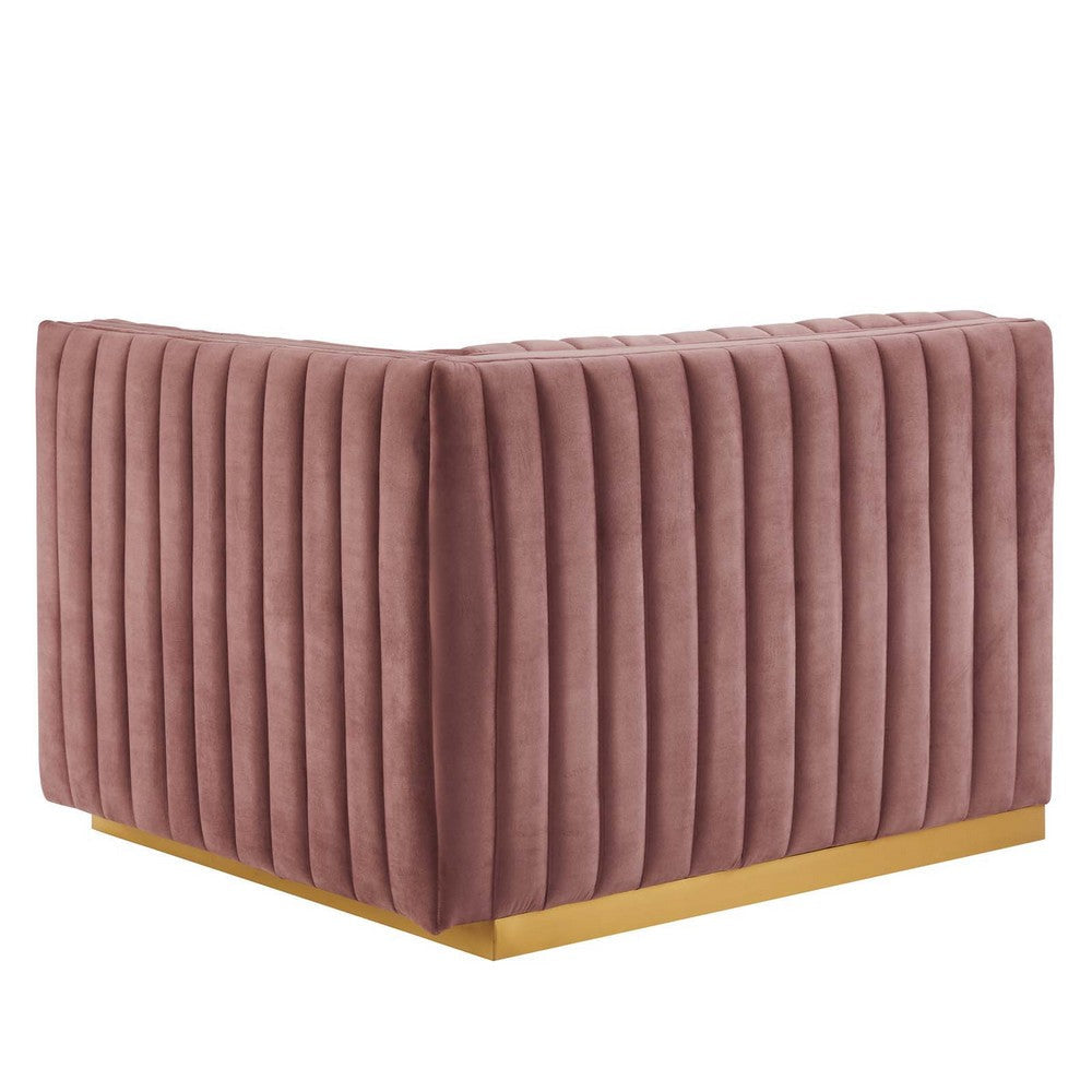 Modway Conjure Channel Tufted Upholstered Performance Velvet Sectional Sofa Right-Arm Chair in Gold Dusty Rose MDY-EEI-5503-GLD-DUS