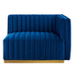 Modway Conjure Channel Tufted Upholstered Performance Velvet Sectional Sofa Right-Arm Chair in Gold Navy MDY-EEI-5503-GLD-NAV