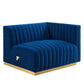 Modway Conjure Channel Tufted Upholstered Performance Velvet Sectional Sofa Right-Arm Chair in Gold Navy