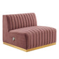 Modway Conjure Channel Tufted Upholstered Performance Velvet Sectional Sofa Armless Chair in Gold Dusty Rose