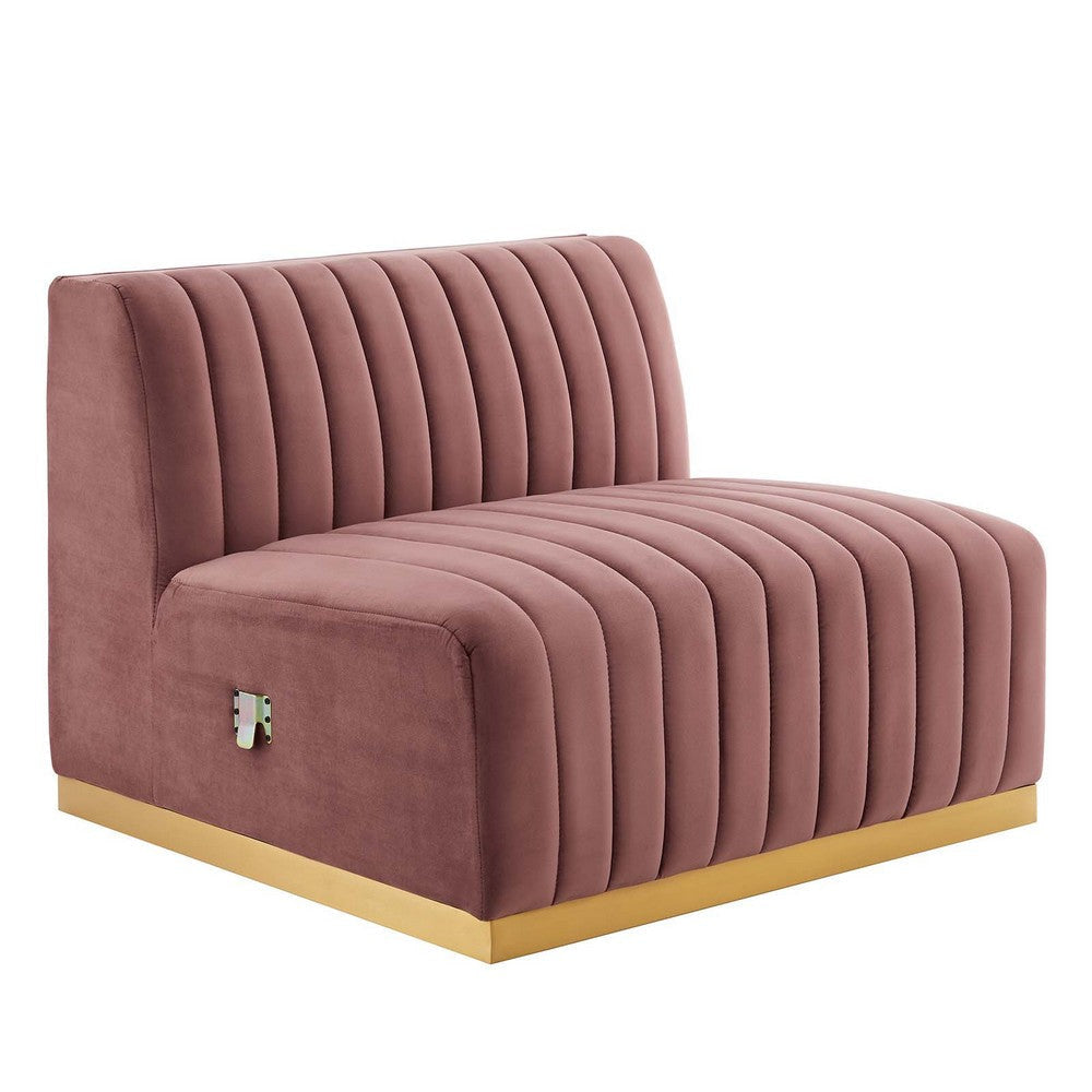 Modway Conjure Channel Tufted Upholstered Performance Velvet Sectional Sofa Armless Chair in Gold Dusty Rose