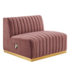 Modway Conjure Channel Tufted Upholstered Performance Velvet Sectional Sofa Armless Chair in Gold Dusty Rose