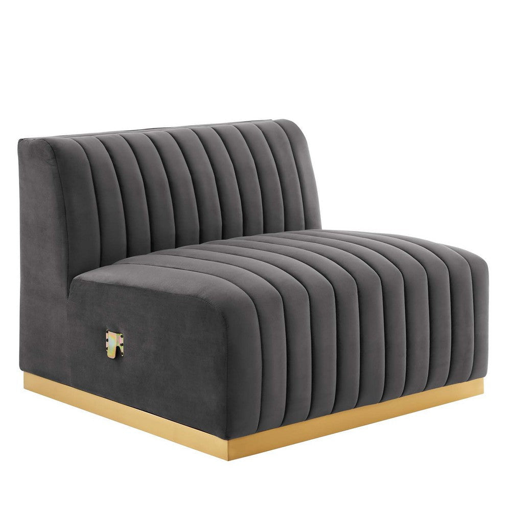 Modway Conjure Channel Tufted Upholstered Performance Velvet Sectional Sofa Armless Chair in Gold Gray