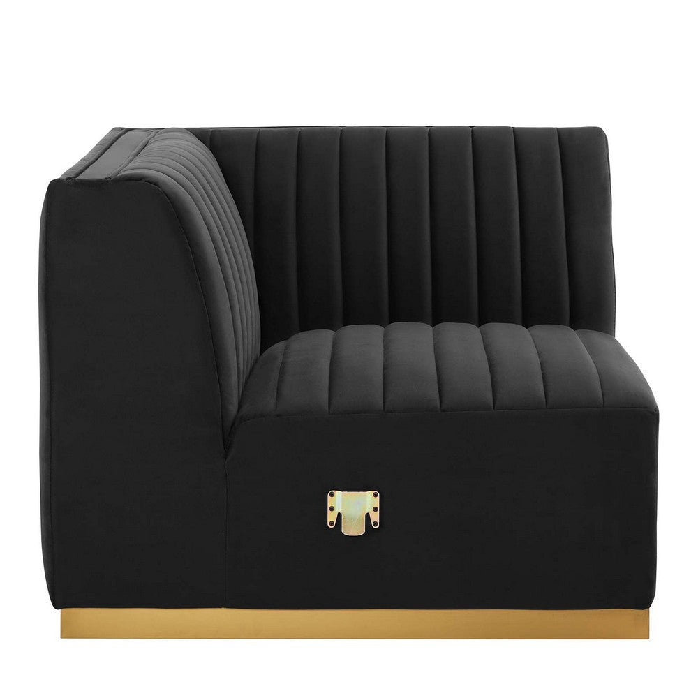 Modway Conjure Channel Tufted Upholstered Performance Velvet Sectional Sofa Left Corner Chair Gold Black MDY-EEI-5505-GLD-BLK