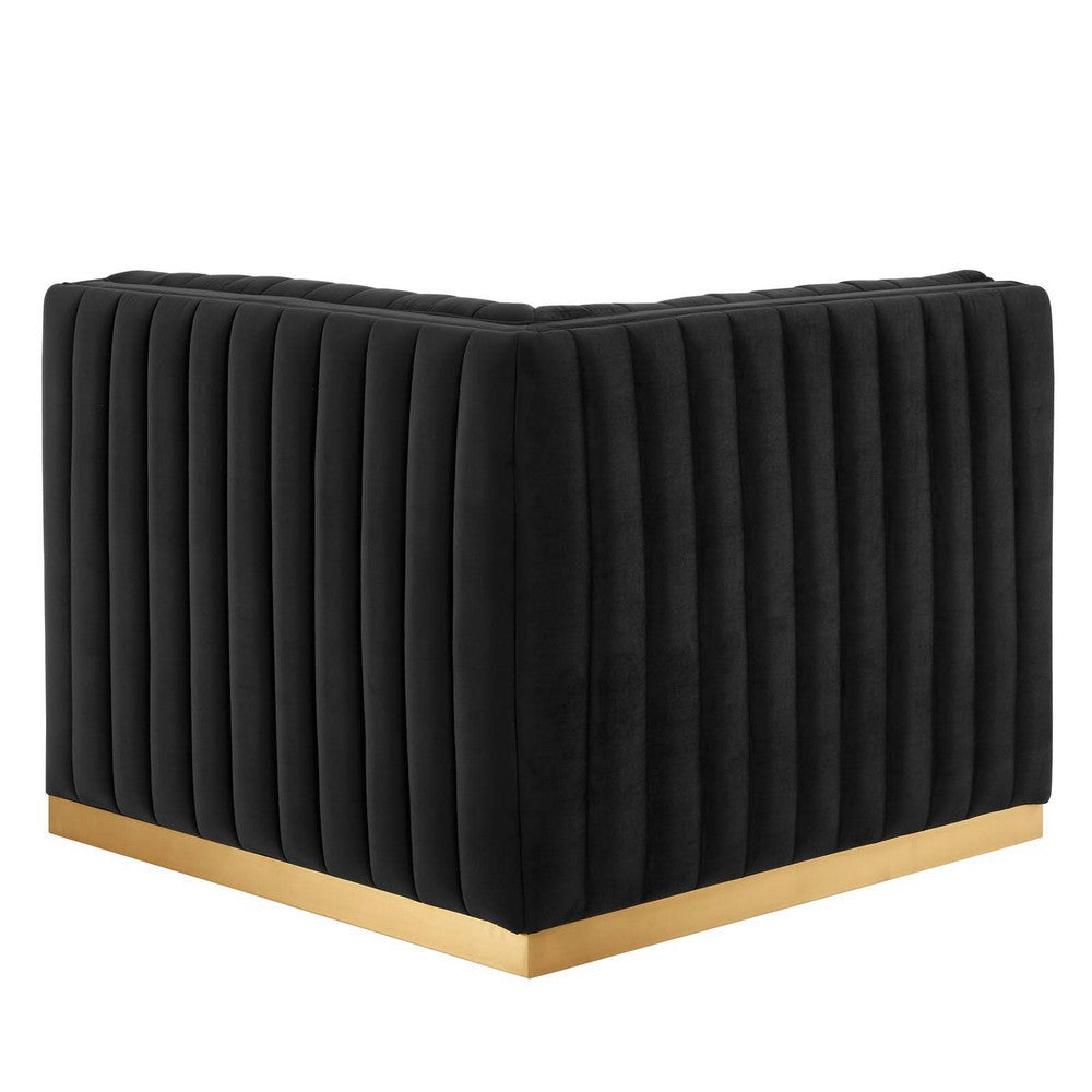 Modway Conjure Channel Tufted Upholstered Performance Velvet Sectional Sofa Left Corner Chair Gold Black MDY-EEI-5505-GLD-BLK