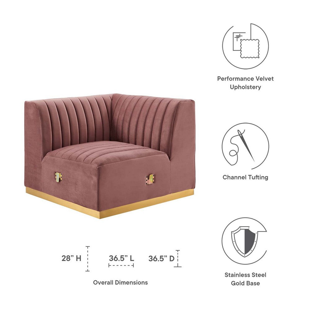 Conjure Channel Tufted Performance Velvet Left Corner Chair by Modway| Red