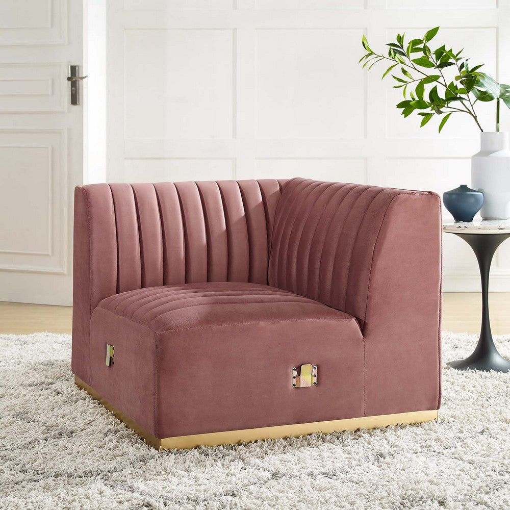 Conjure Channel Tufted Performance Velvet Left Corner Chair by Modway| Red