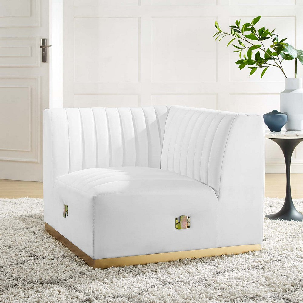 Conjure Channel Tufted Performance Velvet Left Corner Chair by Modway| White