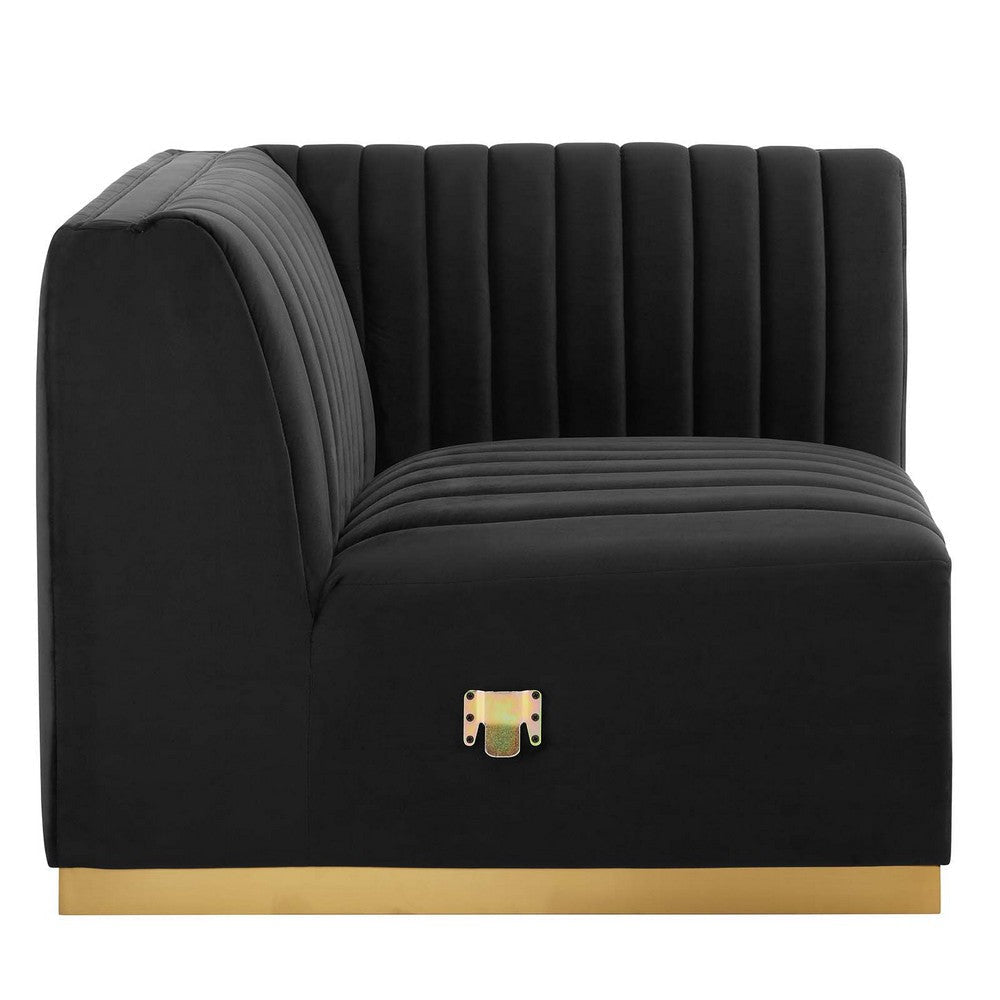 Modway Conjure Channel Tufted Upholstered Performance Velvet Sectional Sofa Right Corner Chair in Gold Black MDY-EEI-5506-GLD-BLK