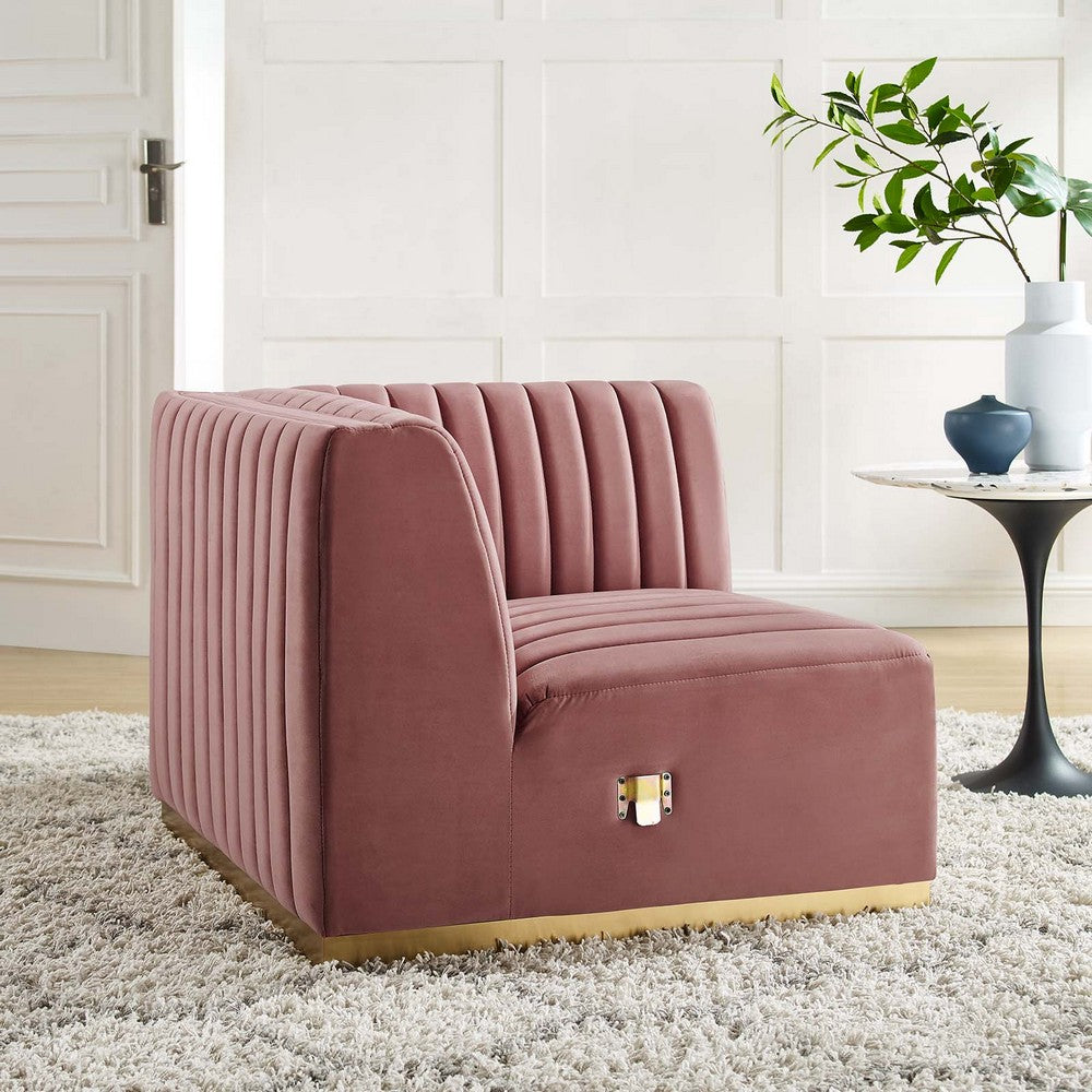 Conjure Channel Tufted Performance Velvet Right Corner Chair by Modway| Red