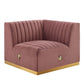 Modway Conjure Channel Tufted Upholstered Performance Velvet Sectional Sofa Right Corner Chair in Gold Dusty Rose