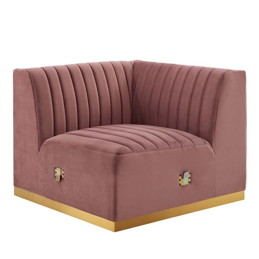 Modway Conjure Channel Tufted Upholstered Performance Velvet Sectional Sofa Right Corner Chair in Gold Dusty Rose