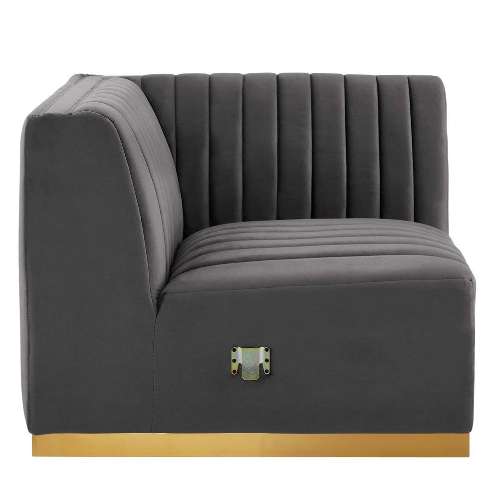 Conjure Channel Tufted Performance Velvet Right Corner Chair by Modway| Gray