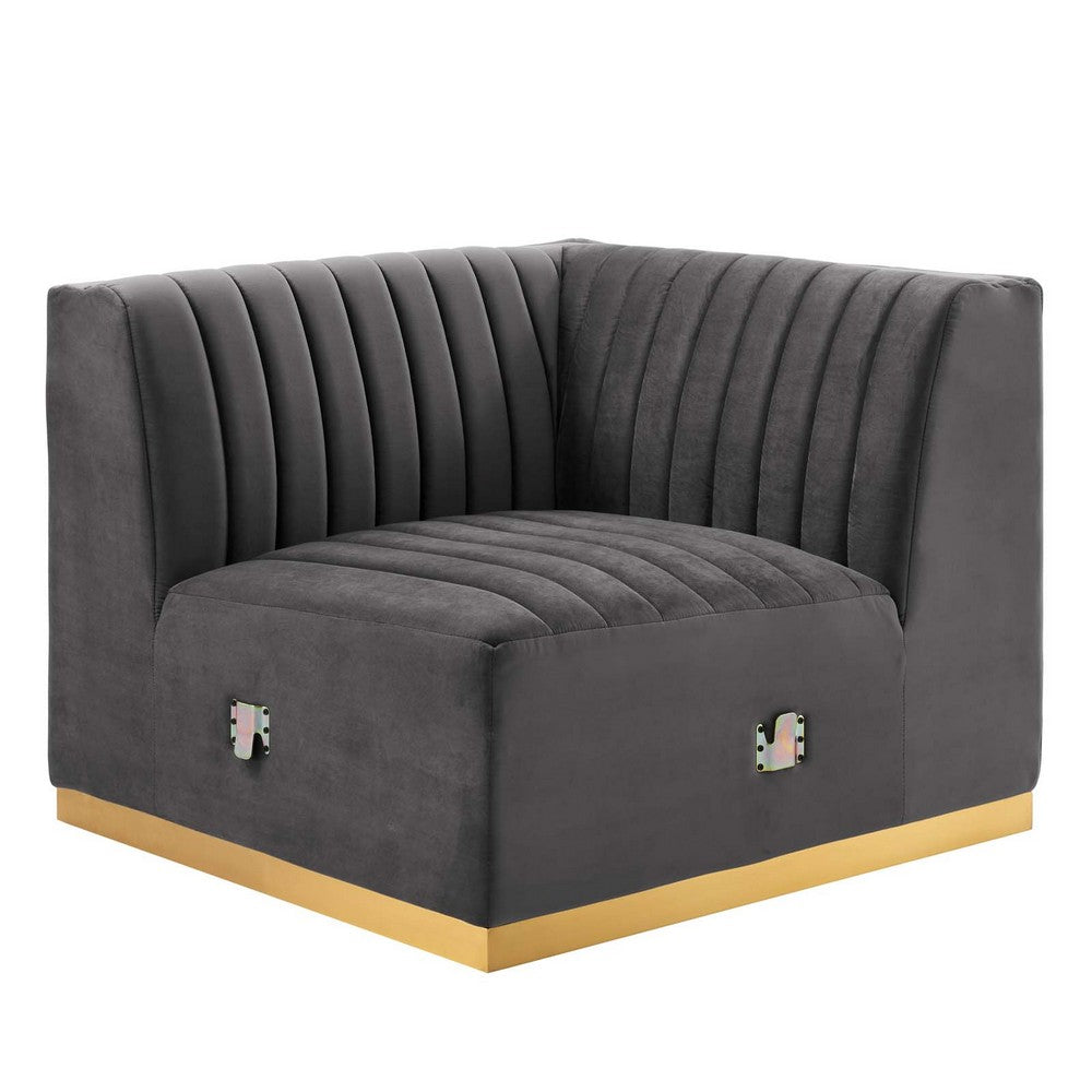 Conjure Channel Tufted Performance Velvet Right Corner Chair by Modway| Gray