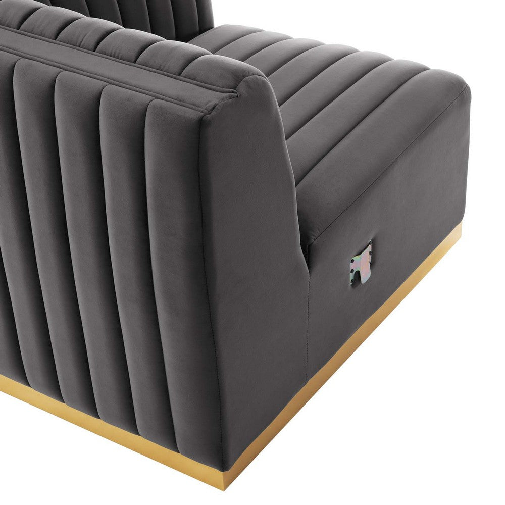 Conjure Channel Tufted Performance Velvet Right Corner Chair by Modway| Gray