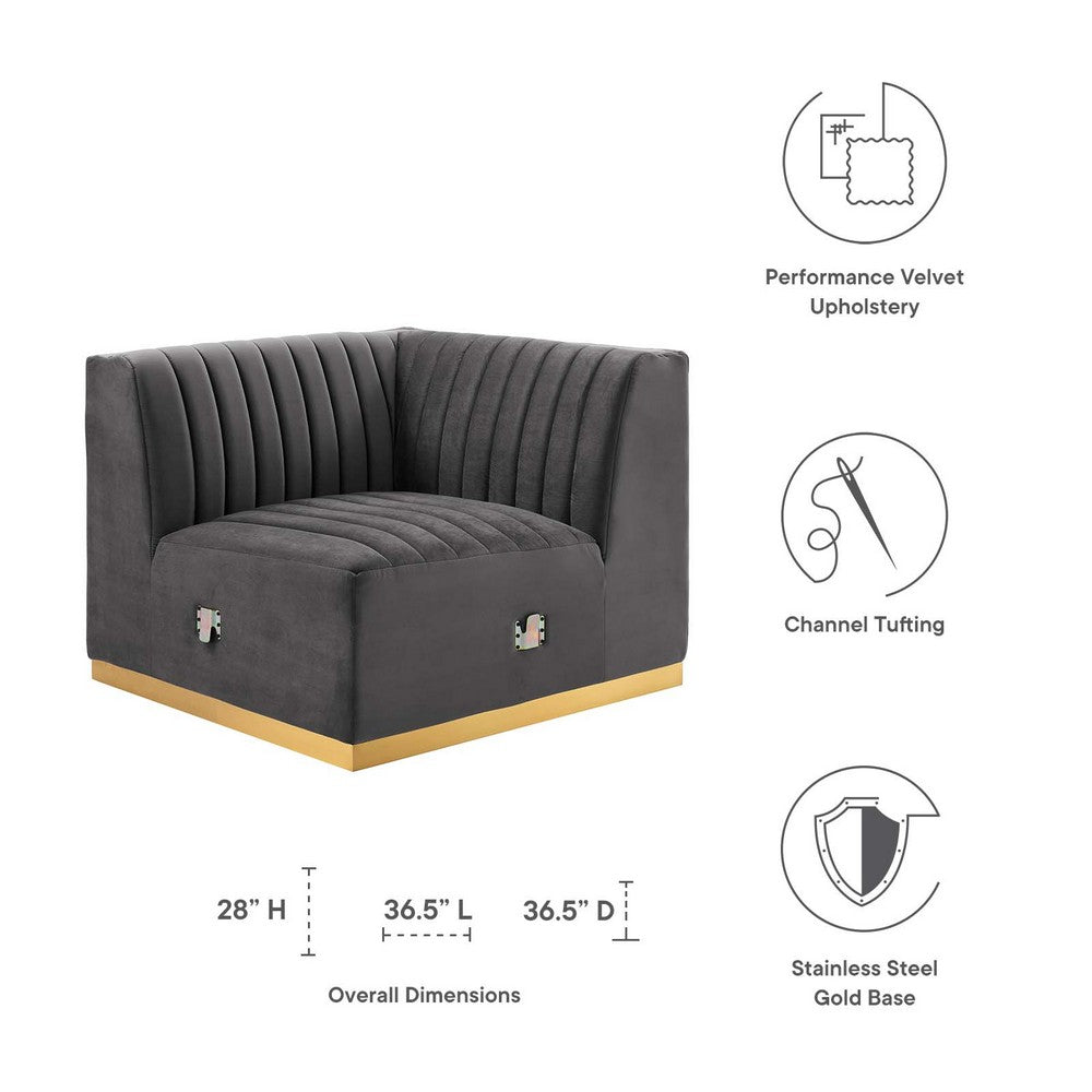 Conjure Channel Tufted Performance Velvet Right Corner Chair by Modway| Gray