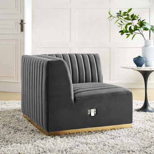 Conjure Channel Tufted Performance Velvet Right Corner Chair by Modway| Gray